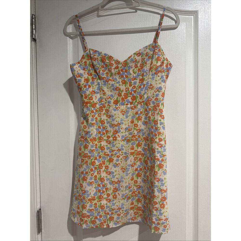 MICAS Floral Sweetheart Neckline Mini Dress Colorful Flowy Size Medium